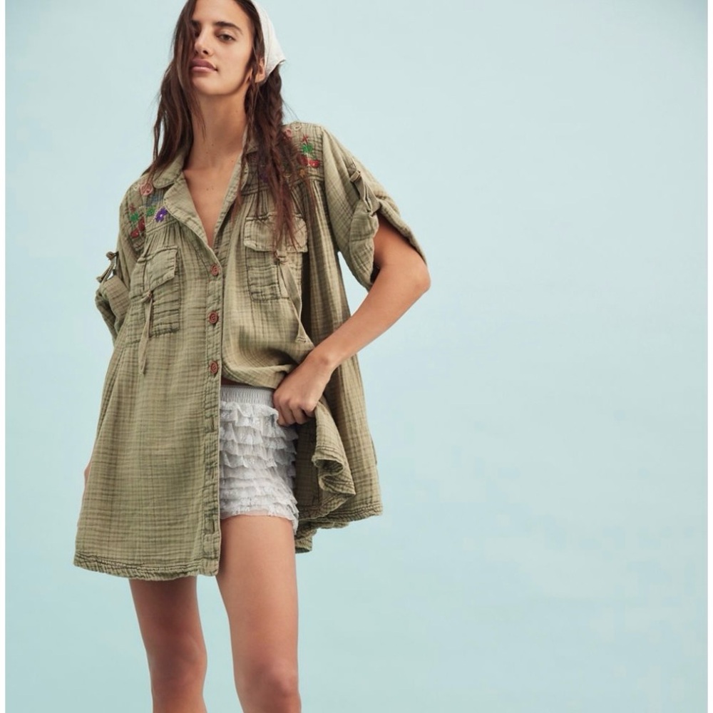 FREE PEOPLE TRACKING TRAILS SHIRTDRESS MINIDRESS Small OVERSIZED